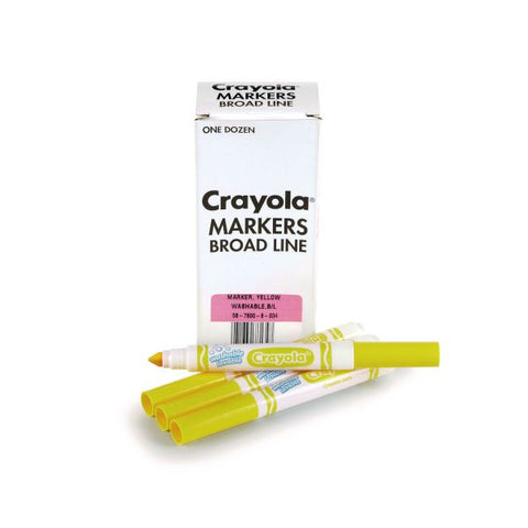 Crayola Broad Line Washable Markers, Broad Bullet Tip, Yellow, 12/Box