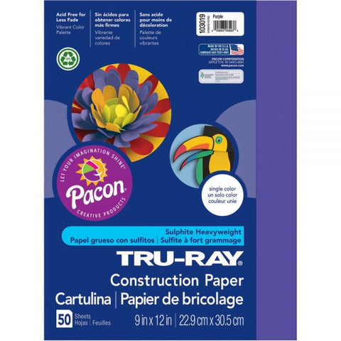 Tru-Ray Construction Paper, 50% Recycled, 9" x 12", Purple, Pack Of 50