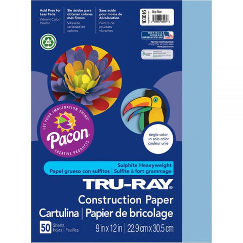 Tru-Ray Construction Paper, 50% Recycled, 9" x 12", Sky Blue, Pack Of 50