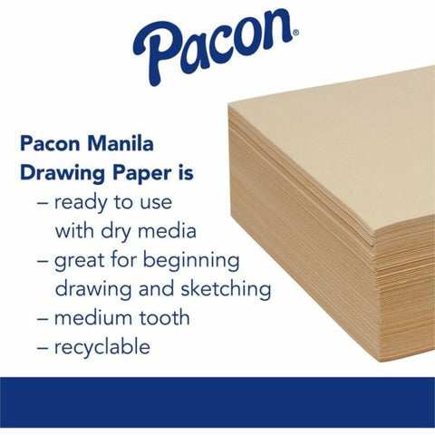 Pacon Drawing Paper Sheets - 500 Sheets - Plain - 18" x 24" - Manila Paper - Heavyweight - 500 / Ream