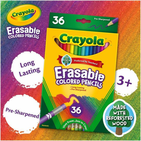 Crayola Erasable Colored Pencils, Pack Of 36, 3.3 mm, Assorted Colors