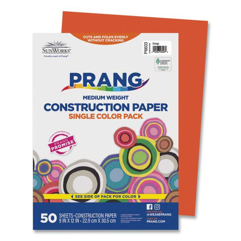 Prang SunWorks Construction Paper, 50 lb Text Weight, 9 x 12, Orange, 50/Pack