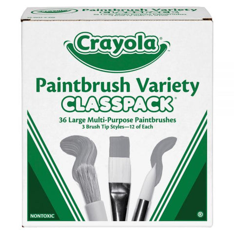 Crayola Large Variety Paint Brush Classpack, Natural; Nylon Bristles, Flat; Round Profiles, 36/Set