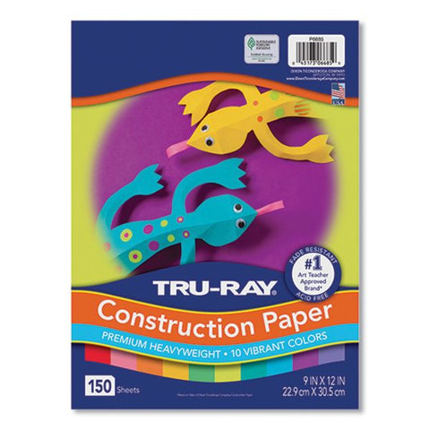 Pacon Tru-Ray Construction Paper, 76 lb Text Weight, 9 x 12, Vibrant Assorted Colors, 150/Pack