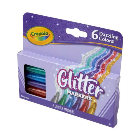 Crayola Glitter Markers, Bullet Point, Assorted Colors, Pack Of 6