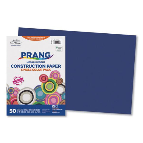 Prang SunWorks Construction Paper, 50 lb Text Weight, 12 x 18, Bright Blue, 50/Pack