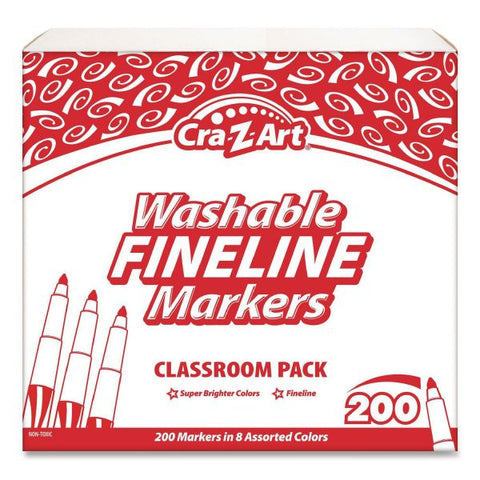 Cra-Z-Art Washable Fineline Markers Classpack, Fine Bullet Tip, Eight Assorted Colors, 200/Set