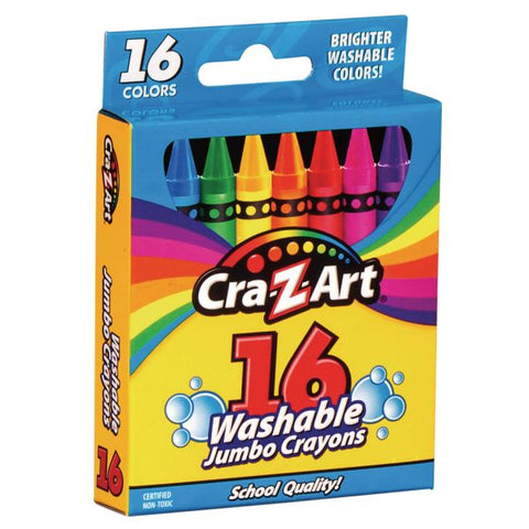 Cra-Z-Art Washable Jumbo Crayons, 16 Assorted Colors, 16/Pack