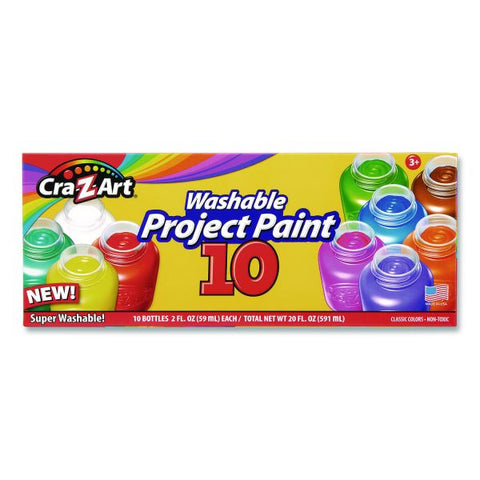 Cra-Z-Art Washable Project Paints, 10 Assorted Colors, 2 oz Bottles, 10/Pack