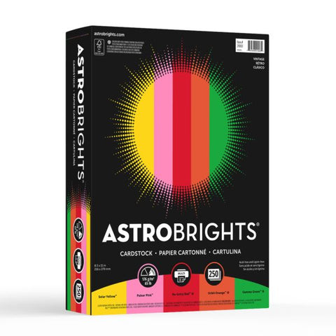 Astrobrights Color Card Stock, Vintage Assortment, Letter (8.5" x 11"), 65 Lb, Pack Of 250