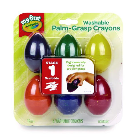 Crayola My First Washable Palm Grasp Crayons, Assorted Colors, 6/Pack