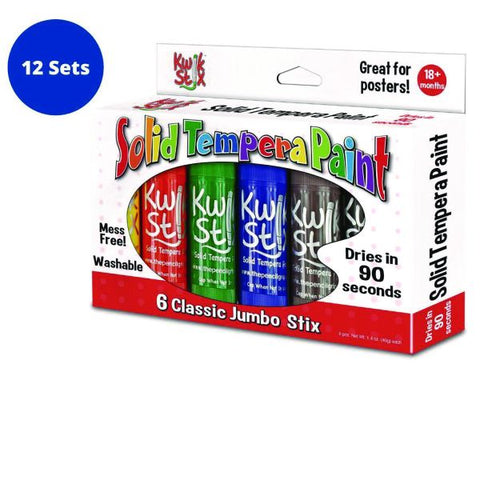 TPG Creations Kwik Stick Tempera Paint, 6 Assorted Classic Colors, 6/Pack, 12 Packs/Carton