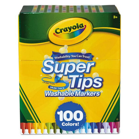 Crayola Super Tips Washable Markers, Fine/Broad Bullet Tips, Assorted Colors, 100/Set