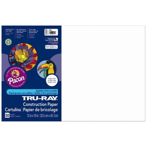 Tru-Ray Construction Paper, 50% Recycled, 12" x 18", White, Pack Of 50