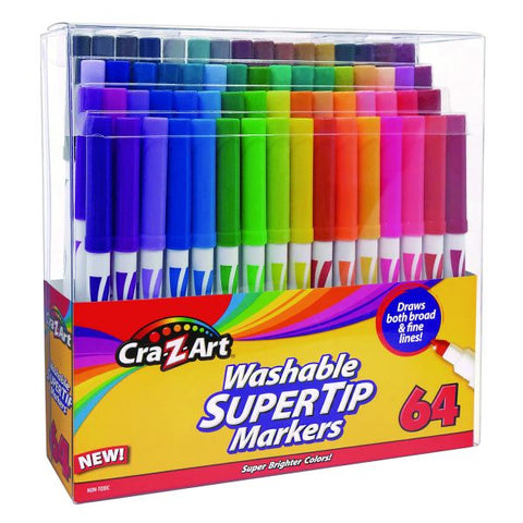 Cra-Z-Art Washable SuperTip Markers, Fine/Broad Bullet Tips, Assorted Colors, 64/Set