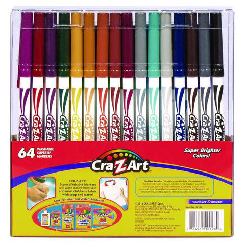 Cra-Z-Art Washable SuperTip Markers, Fine/Broad Bullet Tips, Assorted Colors, 64/Set