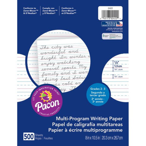 Pacon Multi-Program Handwriting Papers, Grade 2-3, 8" x 10 1/2", Pack Of 500 Sheets