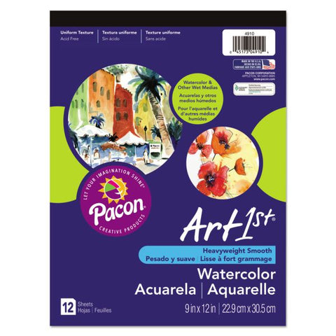 Pacon Artist Watercolor Paper Pad, Unruled, Yellow Cover, 12 White 9 x 12 Sheets