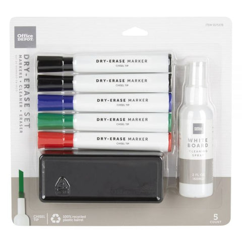 Dry-Erase Marker Set, Chisel Point, 100% Recycled Plastic Barrel, Assorted Colors